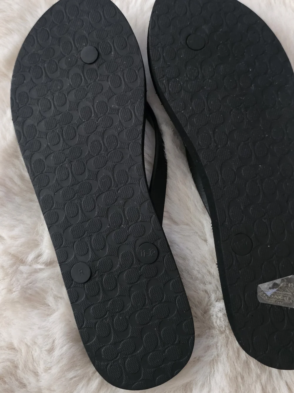 COACH Black and White Patterned Flip Flop Sandals